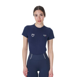 Dames T-shirt Equestro x FISE slim fit met korte mouwen Marineblazer Marineblauw