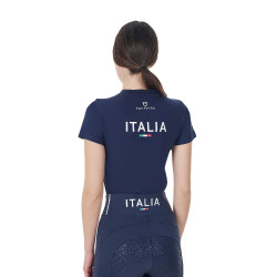 Dames T-shirt Equestro x FISE slim fit met korte mouwen Marineblazer Marineblauw