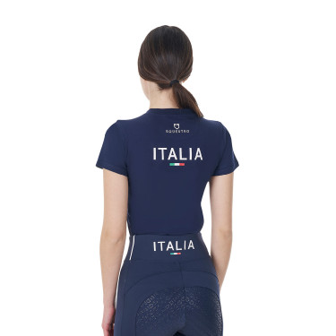 Dames T-shirt Equestro x FISE slim fit met korte mouwen Marineblazer Marineblauw