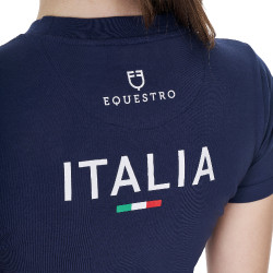 Dames T-shirt Equestro x FISE slim fit met korte mouwen Marineblazer Marineblauw