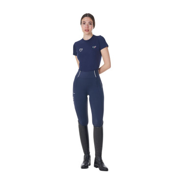 Dames T-shirt Equestro x FISE slim fit met korte mouwen Marineblazer Marineblauw