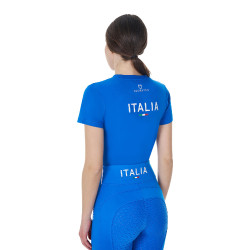 Dames T-shirt Equestro x FISE slim fit met korte mouwen Blauw van Savoye