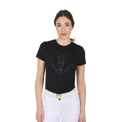 Dames T-shirt Equestro Wild Heart van katoen met korte mouwen Zwart