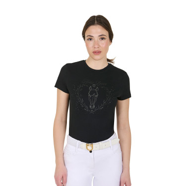 Dames T-shirt Equestro Wild Heart van katoen met korte mouwen Zwart