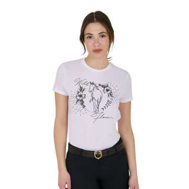 Dames T-shirt Equestro Wild Flower van katoen met korte mouwen Wit