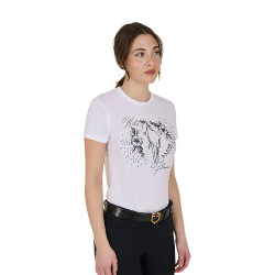 Dames T-shirt Equestro Wild Flower van katoen met korte mouwen Wit