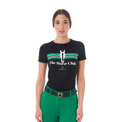 Dames T-shirt Equestro Stripe Horse Club katoen met korte mouwen Zwart Dames T-shirt Equestro Stripe Horse Club katoen met korte mouwen Zwart