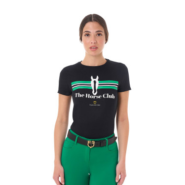 Dames T-shirt Equestro Stripe Horse Club katoen met korte mouwen Zwart Dames T-shirt Equestro Stripe Horse Club katoen met korte mouwen Zwart