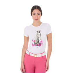 Dames T-shirt Equestro So Lovely van katoen met korte mouwen Wit