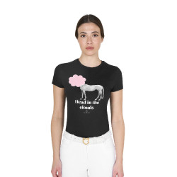 Dames T-shirt Equestro Head In The Clouds van katoen met korte mouwen Zwart