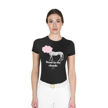 Dames T-shirt Equestro Head In The Clouds van katoen met korte mouwen Zwart