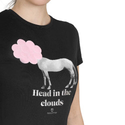 Dames T-shirt Equestro Head In The Clouds van katoen met korte mouwen Zwart