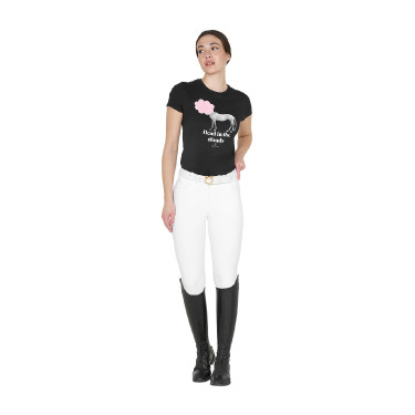 Dames T-shirt Equestro Head In The Clouds van katoen met korte mouwen Zwart