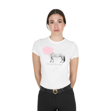 Dames T-shirt Equestro Head In The Clouds van katoen met korte mouwen Wit