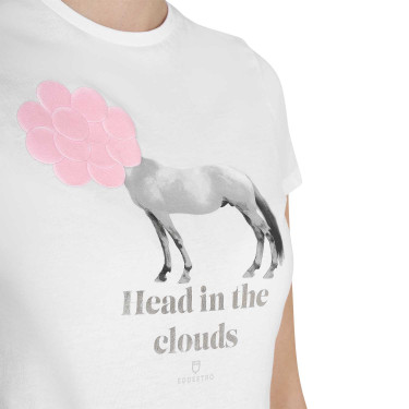 Dames T-shirt Equestro Head In The Clouds van katoen met korte mouwen Wit