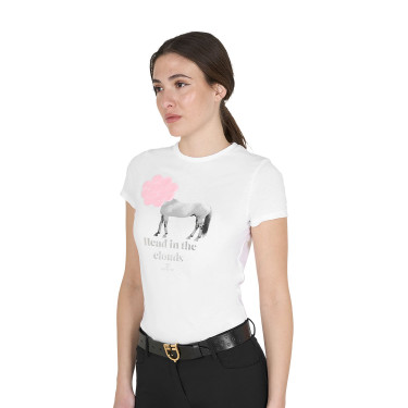 Dames T-shirt Equestro Head In The Clouds van katoen met korte mouwen Wit