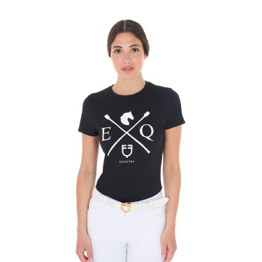 Dames T-shirt Equestro EQ katoen korte mouwen Zwart