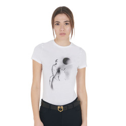 Dames-T-shirt Equestro slim-fit met Moonlight-print, korte mouwen Wit