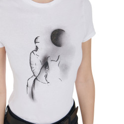 Dames-T-shirt Equestro slim-fit met Moonlight-print, korte mouwen Wit
