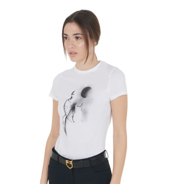 Dames-T-shirt Equestro slim-fit met Moonlight-print, korte mouwen Wit