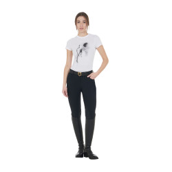 Dames-T-shirt Equestro slim-fit met Moonlight-print, korte mouwen Wit
