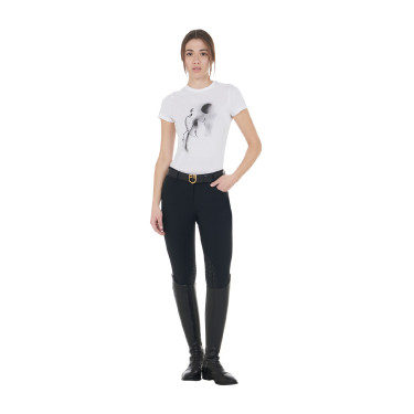 Dames-T-shirt Equestro slim-fit met Moonlight-print, korte mouwen Wit