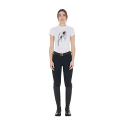 Dames-T-shirt Equestro slim-fit met Moonlight-print, korte mouwen Wit