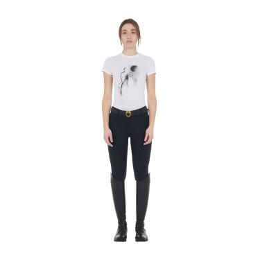 Dames-T-shirt Equestro slim-fit met Moonlight-print, korte mouwen Wit