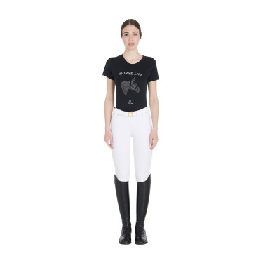 Dames T-shirt Equestro slim fit Horse Life met strass, korte mouwen Zwart Dames T-shirt Equestro slim fit Horse Life met strass, korte mouwen Zwart
