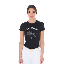 Dames T-shirt Equestro Cannes katoen met strass, korte mouwen Zwart
