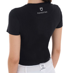 Dames T-shirt Equestro Cannes katoen met strass, korte mouwen Zwart