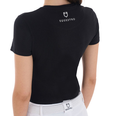 Dames T-shirt Equestro Cannes katoen met strass, korte mouwen Zwart