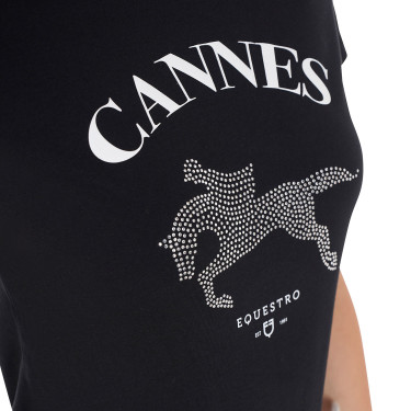 Dames T-shirt Equestro Cannes katoen met strass, korte mouwen Zwart