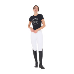 Dames T-shirt Equestro Cannes katoen met strass, korte mouwen Zwart