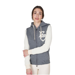 Dames sweatshirt Equestro EQ tweekleurig met ritssluiting aan de voorkant Gemêleerd grijs / antiek wit