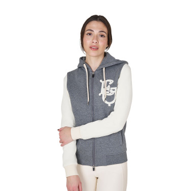 Dames sweatshirt Equestro EQ tweekleurig met ritssluiting aan de voorkant Gemêleerd grijs / antiek wit
