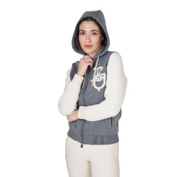 Dames sweatshirt Equestro EQ tweekleurig met ritssluiting aan de voorkant Gemêleerd grijs / antiek wit
