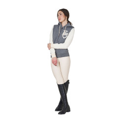 Dames sweatshirt Equestro EQ tweekleurig met ritssluiting aan de voorkant Gemêleerd grijs / antiek wit