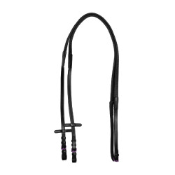 Equestro teugels van leer en rubber paarse fitting Zwart
