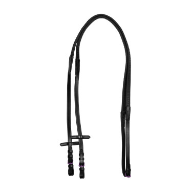 Equestro teugels van leer en rubber paarse fitting Zwart