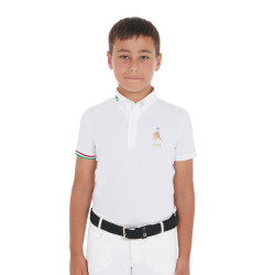 Wedstrijdpolo jongen met vier knopen Equestro x FISE korte mouwen Wit
