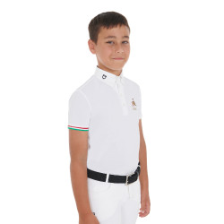 Wedstrijdpolo jongen met vier knopen Equestro x FISE korte mouwen Wit
