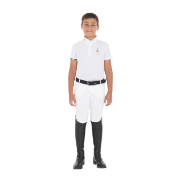 Wedstrijdpolo jongen met vier knopen Equestro x FISE korte mouwen Wit