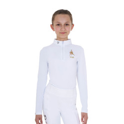 Wedstrijdpolo voor meisjes met lange mouwen Equestro x FISE Wit