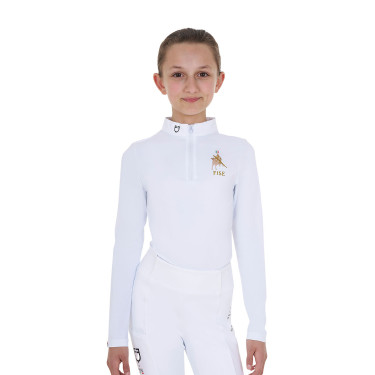 Wedstrijdpolo voor meisjes met lange mouwen Equestro x FISE Wit