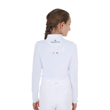 Wedstrijdpolo voor meisjes met lange mouwen Equestro x FISE Wit