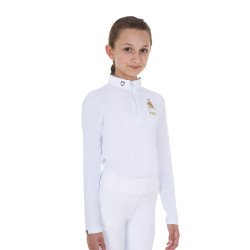 Wedstrijdpolo voor meisjes met lange mouwen Equestro x FISE Wit