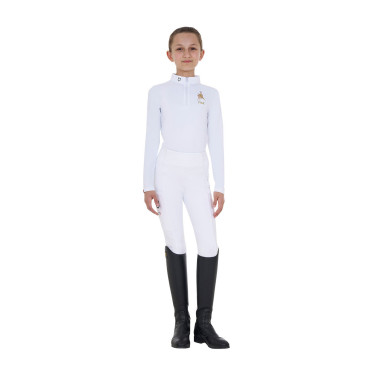 Wedstrijdpolo voor meisjes met lange mouwen Equestro x FISE Wit