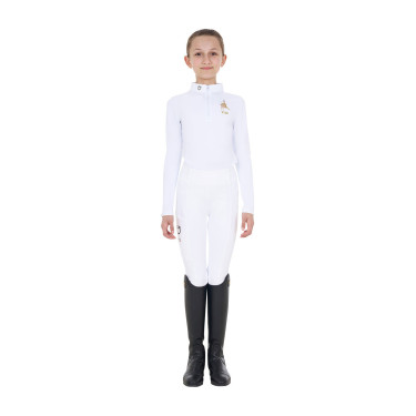 Wedstrijdpolo voor meisjes met lange mouwen Equestro x FISE Wit