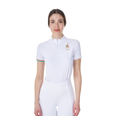 Wedstrijdpolo dames stretch Equestro x FISE korte mouwen Wit Wedstrijdpolo dames stretch Equestro x FISE korte mouwen Wit